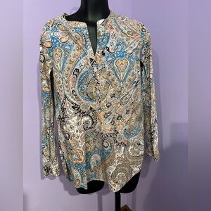 Lands' End Paisley Long Sleeve Tunic Blouse